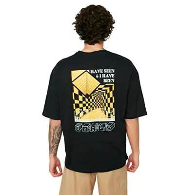 Afbeelding van Trendyol Marineblauw Oversized/Wijd Gesneden Geometrisch Bedrukt T Shirt Van 100% Katoen Tmnss22Ts0428