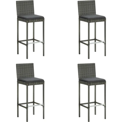 Afbeelding van vidaXL Tuinbarkrukken met kussens 4 st poly rattan grijs