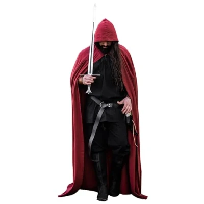 Afbeelding van Leonardo Carbone® Uniseks middeleeuwse cape Gunnar kleding dames en heren, mannen, hobbit kostuum, LARP, Viking, cosplay, Halloween, carnaval 100% katoen rood