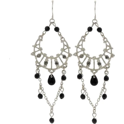 Afbeelding van Behave Vintage oorhangers zilverkleur met zwarte kraaltjes