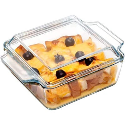 Afbeelding van karadrova 1L kleine braadpan met deksel, 20,5 x 15,5 8,6 cm glazen ovenschaal individuele vierkante ovenschotels, magnetron en ovenbestendig