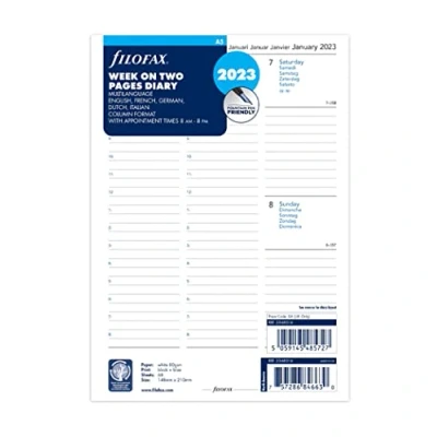 Afbeelding van Letts of London Filofax A5 week op twee pagina&#039;s 5 taal afspraken 2023 dagboek, wit