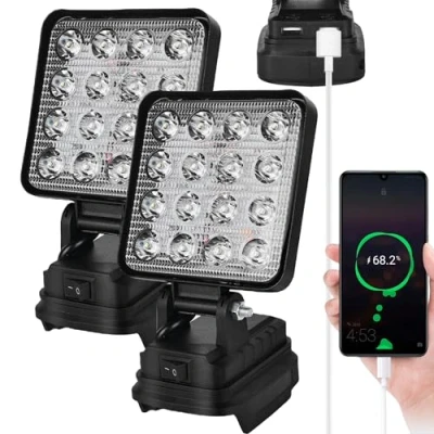 Afbeelding van accu led werklamp voor Makita 18 V 27 W bouwspot, acculamp, draagbare spot, schijnwerper, bouwplaatslamp met USB opladen, 2 stuks (geen accu)