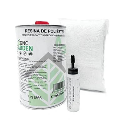 Afbeelding van GNCGarden Reparatieset van polyesterhars, 1 kg (1 hars + m² mat 300 25 g, katalysator voor het uitharden de hars). Versterkingsmateriaal en structuurmateriaal.