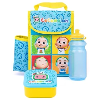 Afbeelding van Cocomelon Lunch Box Set voor kinderen Geïsoleerde tas, waterfles en snackpot Jongens meisjes avontuur met JJ in blauw geel tas houdt voedsel vers Duurzaam materiaal