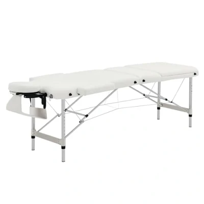Afbeelding van HOMCOM Opvouwbare massagebank, verstelbare cosmetische bank, in hoogte massagetafel met hoofdsteun, massagebed van aluminium, schuimrubber en kunststof, wit, 215 x 60 61 84 cm
