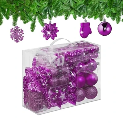 Afbeelding van Relaxdays kerstballen kerstboomballen kerstbooomversiering set van 100 onbreekbaar roze