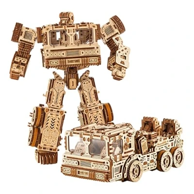 Afbeelding van Wood Trick Timbertron Robot &amp; Truck 3D houten puzzels voor volwassenen en kinderen om te bouwen ritten tot 2,7 m modellen engineering doe het zelf project mechanische modelkits