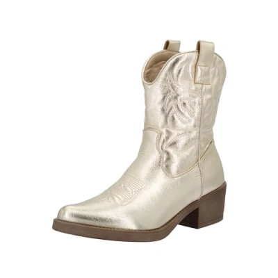 Afbeelding van Elara Dames Enkellaarzen Cowboy Laarzen Chunkyrayan DES952P Golden PU 40
