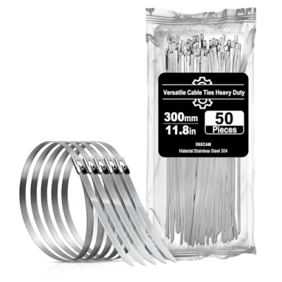 Afbeelding van Deecam RVS Kabelbinders 300x4.6 mm, Premium 304 Ritsbanden 50 stuks, Metalen Kabelbinders, Gebruikt in Industrie, Landbouw, Hekwerkreparatie en Draadbundeling