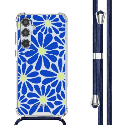 Afbeelding van Samsung Galaxy A35 Hoesje Kunststof iMoshion Softcase/Koordhoesje/Backcover Cobalt Blue Flowers Connect Telefoonhoesje