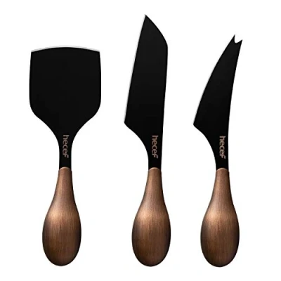 Afbeelding van Hecef Cheese Knife Set of 3, Bronze Grain Multipurpose Knife, Retro Omvat Proged Hard en Chisel Black, Uitstekend Gift