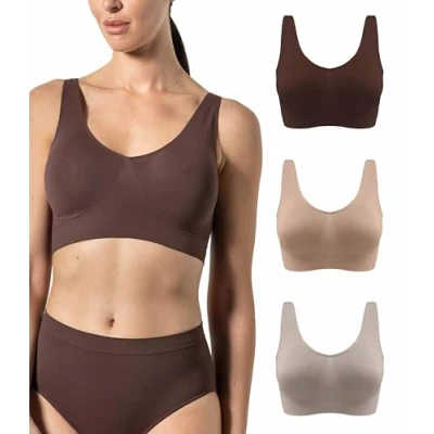 Afbeelding van Risalti BH zonder beugel, brede schouders, 3 stuks bralette voor dames van microvezel, messing bovendeel dames, elastisch, naadloos ondergoed Made in Italy, wit zwart naturel, S/M