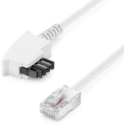 Afbeelding van deleyCON 1m Routerkabel TAE F naar RJ45 (8P2C) Aansluitkabel Compatibel met DSL ADSL VDSL Fritzbox Internetrouter Telefoonaansluitdoos Wit