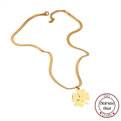 Afbeelding van RVS klaver Ketting 40 cm Goudkleur Geluk Klavertje vier Cuban Link Goudkleurig 5mm Dames cadeau Moederdag
