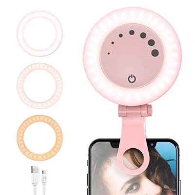 Afbeelding van Ringlicht laptop videoconferentie licht, led ringlamp, dimbare webcamverlichting met clip voor selfie, ringlamp zoomvergadering, tiktok, make up, live stream, YouTube, fotografie (roze)
