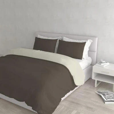 Afbeelding van Italian Bed Linen Natural Color Doubleface dekbedovertrek, 100% katoen, turtelduif/crème, enkel