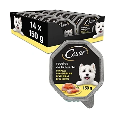 Afbeelding van Cesar Natvoer voor honden, recepten uit de moestuin in paté en gelei (verpakking van 14 containers x 150 g)