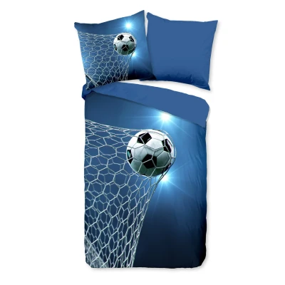 Afbeelding van Kinderdekbedovertrek 135x200 cm Voetbal Print Blauw 1 Persoons Microfiber Oeko Tex Gecertificeerd