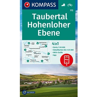 Afbeelding van KOMPASS Wanderkarte 772 Taubertal, Hohenloher Ebene 1:50.000: 4in1 Wanderkarte, mit Aktiv Guide und Detailkarten inklusive Karte zur offline ... Fahrradfahren. Skitouren. Langlaufen.