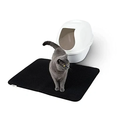 Afbeelding van lionto kattenbakmat, mat voor kattenbak, waterdichte dubbellaagse mat, 76 x 61 1,3 cm, zwart