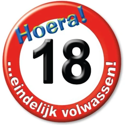 Afbeelding van Button klein 18 jaar Verkeersbord per stuk