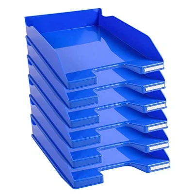 Afbeelding van Exacompta ref. 113279D Set van 6 Brievenbakken COMBO MIDI Afmetingen: 34,6 x 25,5x 6,5 cm voor A4 documenten + kleur glanzend blauw