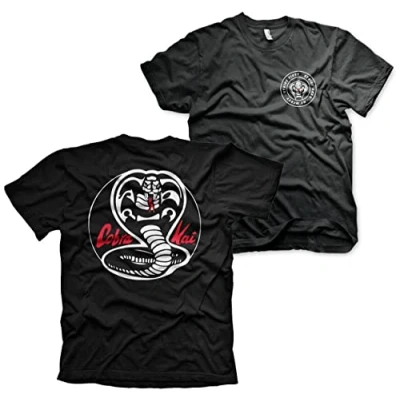 Afbeelding van Cobra Kai Officieel gelicenseerd wit Patches Mannen T shirt (Zwart), Small