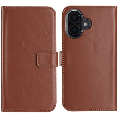 Afbeelding van Apple iPhone 16 Hoesje Echt leder Selencia Bookcase Lichtbruin Telefoonhoesje