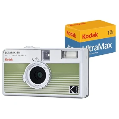 Afbeelding van Kodak EKTAR H35N Half Frame Film Camera Bundel met Ultramax 400/24EXP 35mm Rolfilm (Gestreept Groen, Bundel)