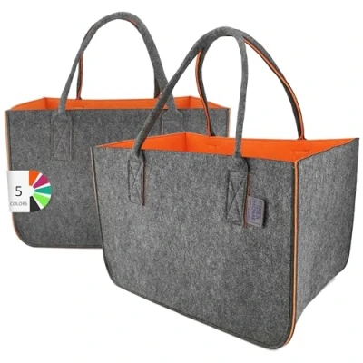Afbeelding van Vilten tas shopper groot 30 liter boodschappentas XXL opvouwbare boodschappenmand brandhouttas kledingmand speelgoedtas donkergrijs/zwart