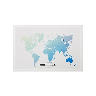 Afbeelding van Bi Office MM07450660 Whiteboard Wereldkaart, Magnetisch Droog Uitwisbaar Oppervlak, Wit MDF Omlijsting, 90x60cm, Frame
