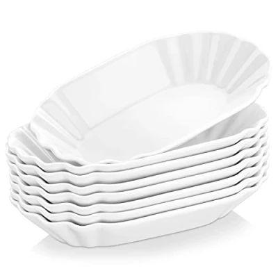 Afbeelding van MALACASA, Series Regular, 8 st. Set fritesschalen, crème en wit porselein, fritesschil, worstbord, serveerschaal, bijgerechtschil, schaal, 19.5x12x3.5 cm