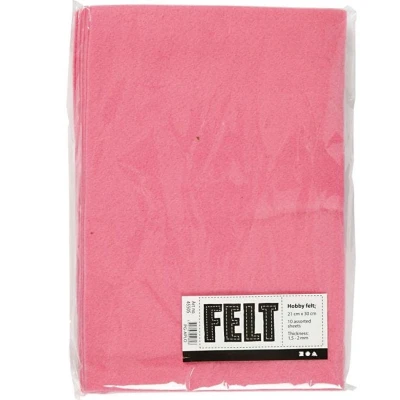 Afbeelding van Creotime hobbyvilt A4 21 x 30 cm vilt roze 10 stuks