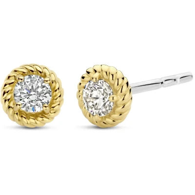 Afbeelding van TI SENTO Milano 7934ZY Oorknoppen zilver zirconia goudkleurig wit 5 mm