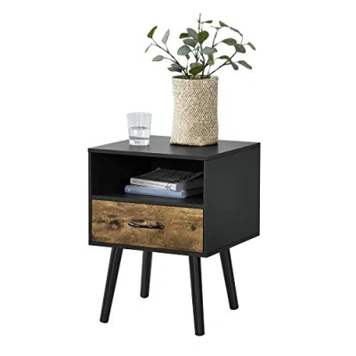 Afbeelding van Nachtkastje Gavle met lade en open vak 57x42x40 cm zwart houtkleurig donker