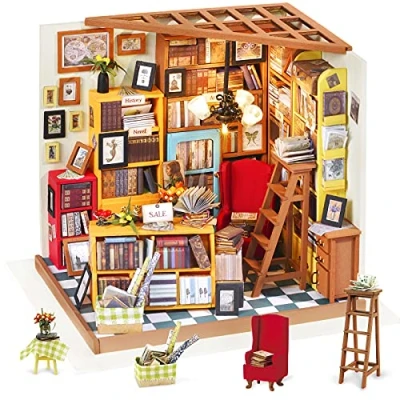 Afbeelding van Rolife Miniatuur Dollhouse Kit DIY houten bibliotheek model huis voor meisjes en jongens 14 15 16 17 jaar oud tot (Sam&#039;s Study)