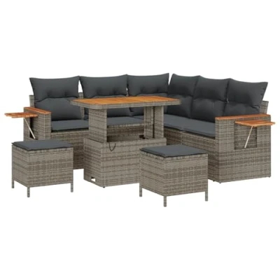 Afbeelding van vidaXL 8 delige Tuin Sofa Set met Kussens Grijs Poly Rattan Acacia