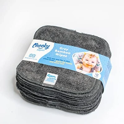 Afbeelding van Cheeky Wipes 25 wasbare bamboe badstof doekjes, 15 x cm herbruikbaar grijs pakket, perfect voor baby&#039;s handen en gezicht, absorberend, superzacht natuurlijk antibacterieel Milieuvriendelijk