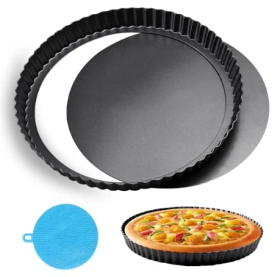 Afbeelding van ztowoto Quichevorm 28 cm, taartvorm met hefbodem, voor vretjes, afneembare tarteletbasis, veiligheid taartbodem, bakvorm, fruitcakevorm, quiche vorm, taartbodemvorm (28 cm x 1, zwart)