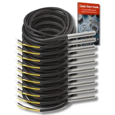 Afbeelding van AZDelivery 10 x 1M Kabel DS18B20 Digitale Roestvrij Staal Temperatuursensor, Waterdicht compatibel met Arduino en Raspberry Pi Inclusief E Book!