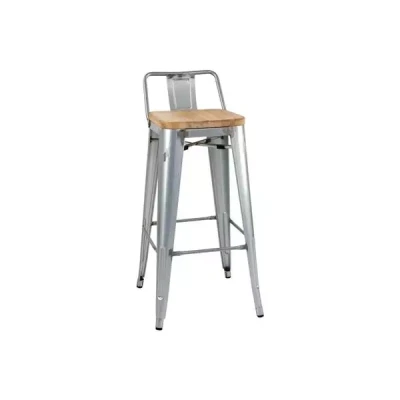 Afbeelding van Bolero Bistro Hoge Krukken met Rugleuning en Houten Zitkussen Gegalvaniseerd Staal (4 Stuks) FB627