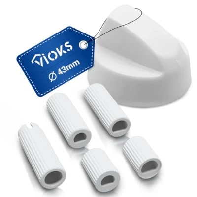 Afbeelding van VIOKS Universele draaiknop voor fornuis, 43 mm, diameter wit, met 5 adapters, fornuis accessoires van kunststof, knoppen en schakelaars ovens fornuizen