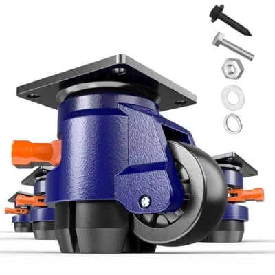 Afbeelding van KOSTANZO Premium nivelleringsrol, heavy duty wiel met ratelgreep, draagvermogen per rol, 250 kg, totale hoogte 86 93 mm, industriële wielen voor werkbank, zware meubels
