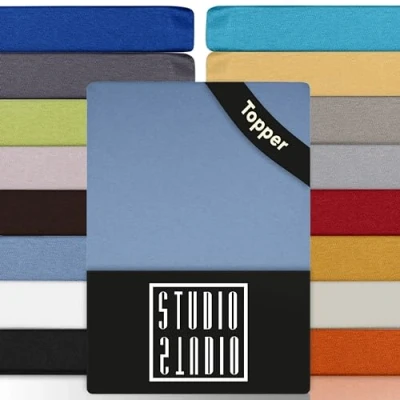 Afbeelding van STUDIO Basic Topper Spannbettlaken 160x200cm, 100% gekämmte Baumwolle, OEKO TEX 100, Markenqualität, Bettlaken 160x200 Topperbezug Jersey Mittelblau