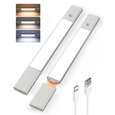 Afbeelding van LED onderkastverlichting Keuken Draadloos Traploos Dimbaar EZVALO, 1500mAh Verwisselbare Batterij, 48 3500K Warm Wit, PIR Bewegingssensor, voor Kledingkast, Trappen, Stacaravan, 40CM, 2 Stuk