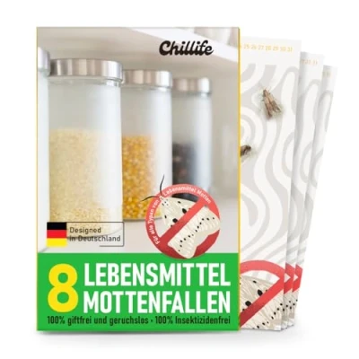 Afbeelding van Chillife Levensmiddelmottenval, 8 x mottenval met feromon, effectieve lijmval tegen motten, feromonval, levensmiddelmottenvallen voor de keuken