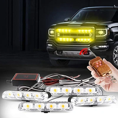 Afbeelding van Yifengshun 4 In 4LED Waarschuwingslicht Draadloze Afstandsbediening LED Baken Strobe Light DC12V Geschikt Voor Aanhanger Van Autovrachtwagen DRL Noodstroboscooplichten (Amber)