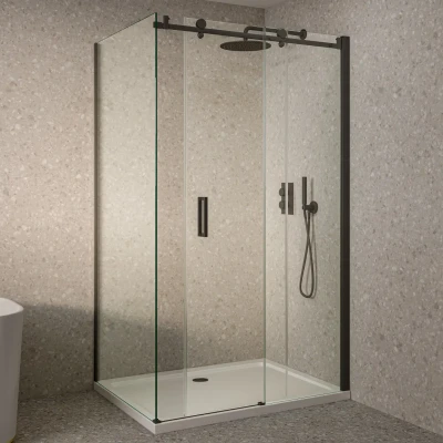 Afbeelding van Saniclear Supreme douchecabine 100x80cm dubbelzijdig Anti kalk Zwart