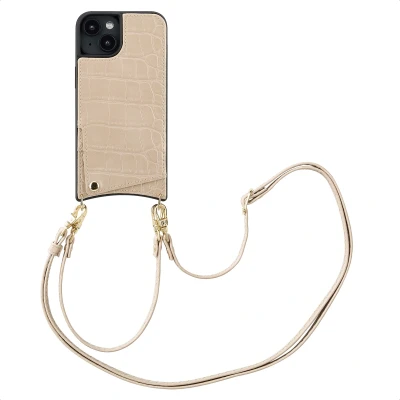 Afbeelding van Selencia Hoesje Geschikt voor iPhone 14 met Pasjeshouder Nova Croco Backcover koord en pashouder Beige